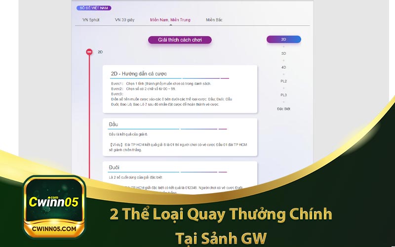 2 thể loại quay thưởng chính tại sảnh GW