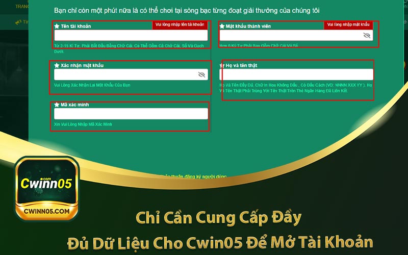 hình ảnh Chỉ Cần Cung Cấp Đầy
 Đủ Dữ Liệu Cho Cwin05 Để Mở Tài Khoản