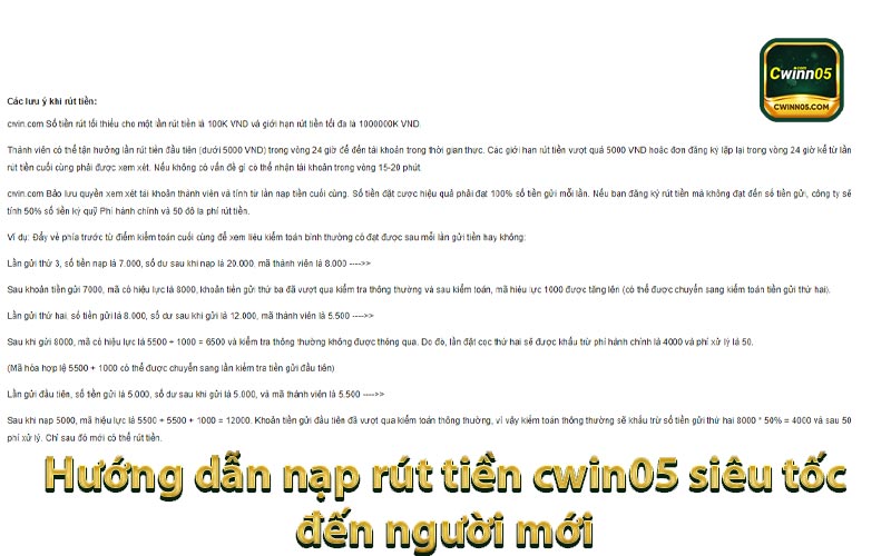 Hướng dẫn nạp rút tiền cwin05 siêu tốc đến người mới