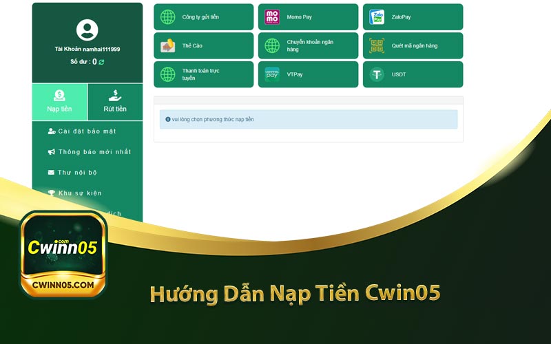 Hình ảnh mô tả Hướng dẫn Nạp tiền cwin05